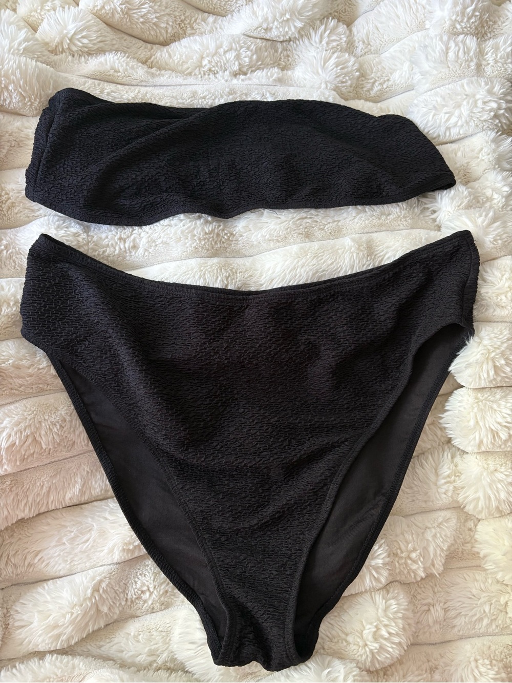 Black Textured Two-Piece Bikini Set